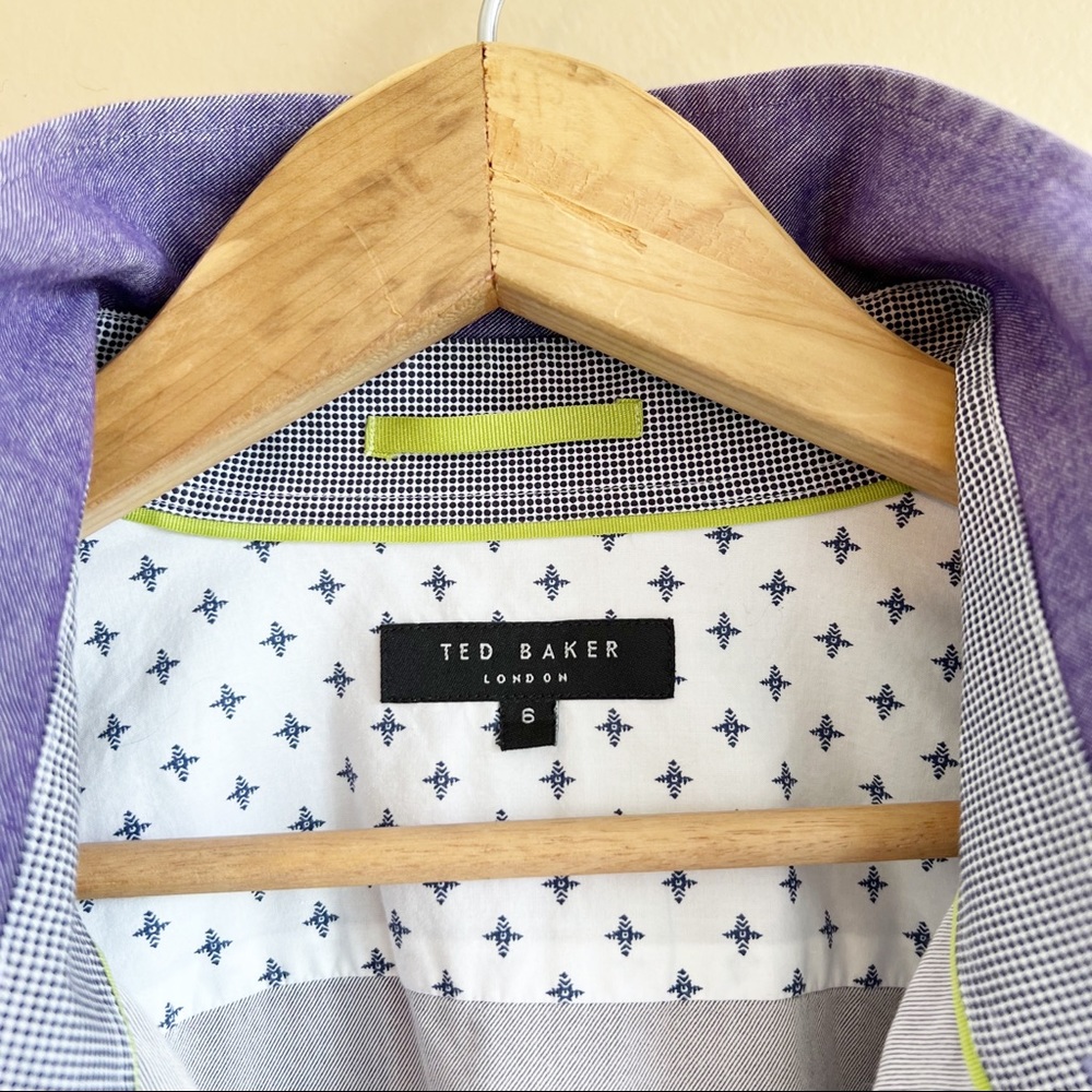 TED BAKER LONDON men’s purple dress shirt size XL flip cuff contrast 100% cotton - Picture 3 of 9